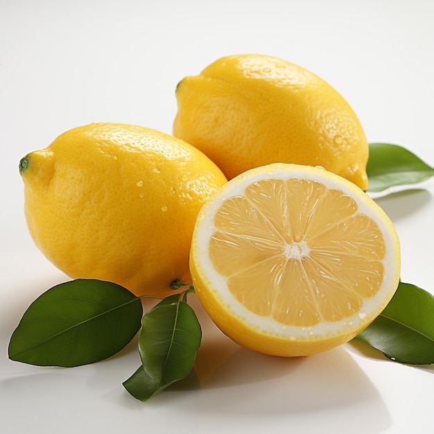 Ci sono due limoni e mezzo di un limone con foglie generative ai