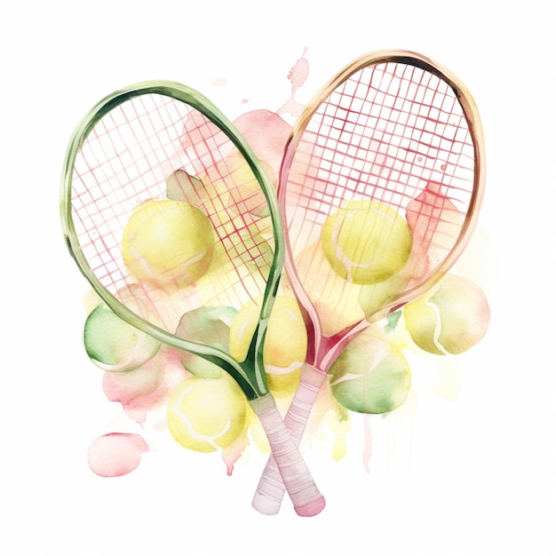 ci sono due racchette da tennis e palle su uno sfondo bianco generativo ai