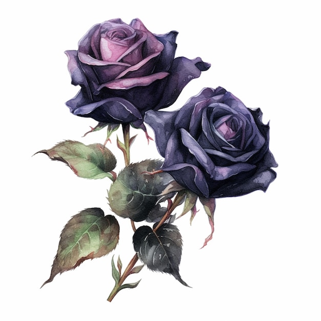 Ci sono due rose viola che sono su un gambo generativo ai