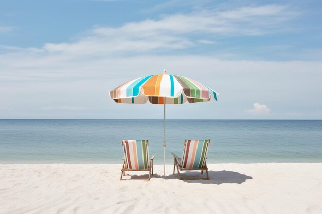 ci sono due sedie e un ombrellone in spiaggia ai generativa