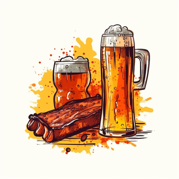 Ci sono due tazze di birra e un tronco di legno generativo ai