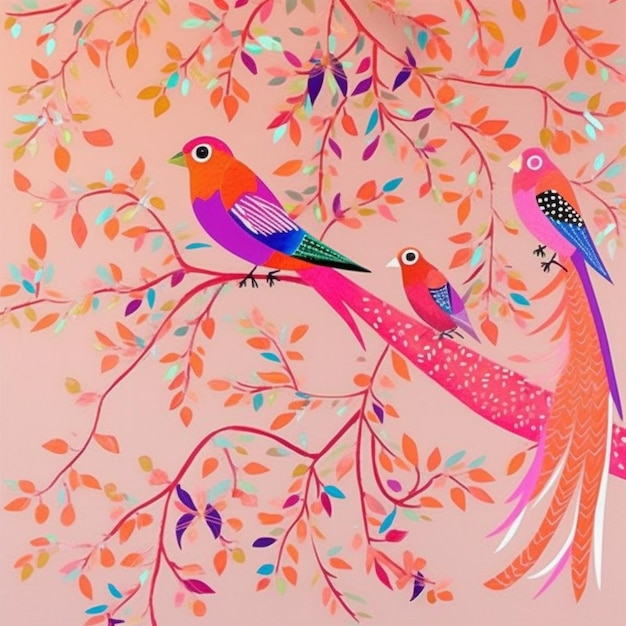 ci sono due uccelli seduti su un ramo di un albero generativ ai