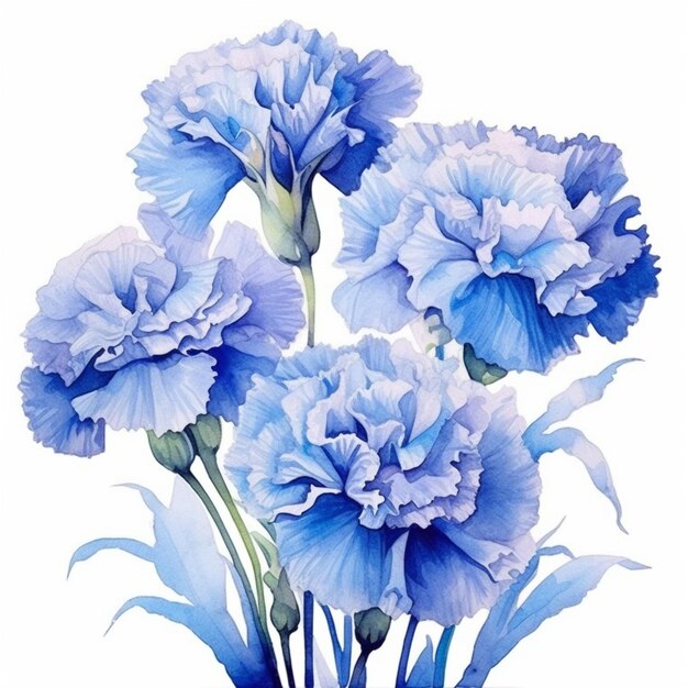 Ci sono fiori blu che sono in un vaso su un tavolo generativo ai