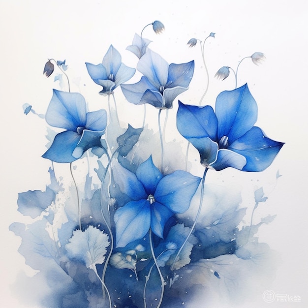 Ci sono fiori blu che sono in un vaso su un tavolo generativo ai