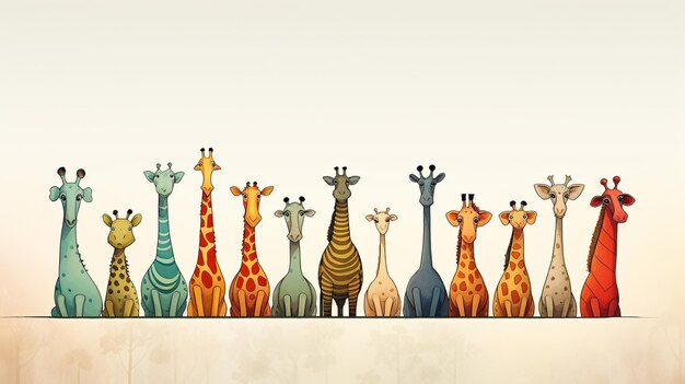 Ci sono molte giraffe in fila insieme generativa ai