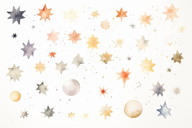 ci sono molte stelle e pianeti dipinti su una superficie bianca generativ ai