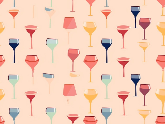 Ci sono molti bicchieri di vino di diversi colori su uno sfondo rosa generativo ai