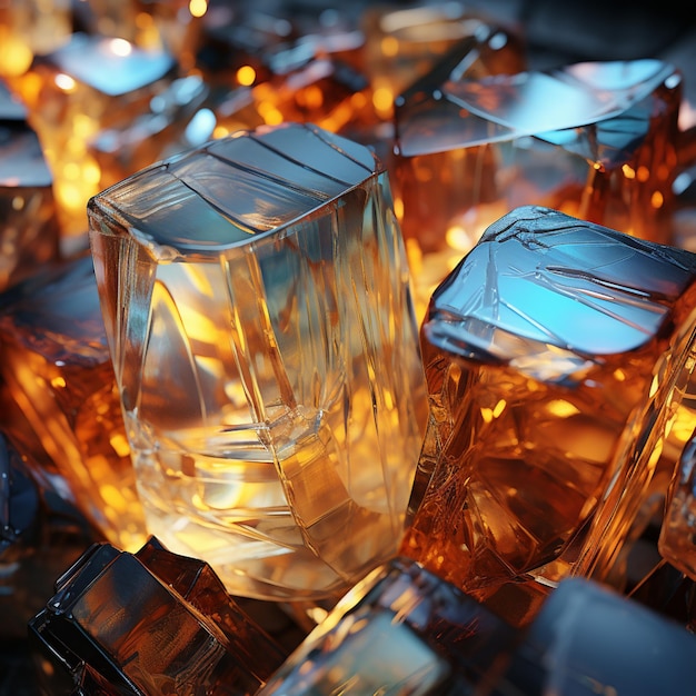 ci sono molti cubi di vetro di liquido su un tavolo generativo ai