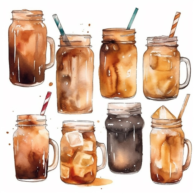 Ci sono molti diversi tipi di caffè freddo nei barattoli di vetro generativo ai