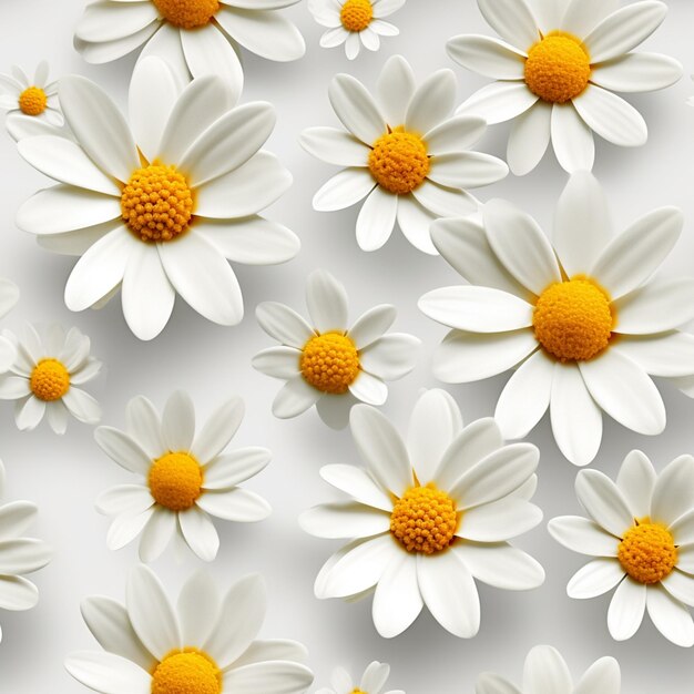 ci sono molti fiori bianchi con centri gialli su una superficie bianca ai generativa