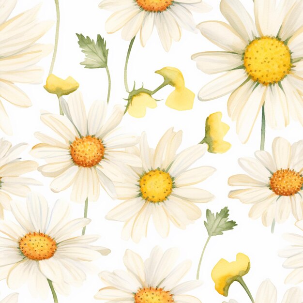 Ci sono molti fiori bianchi con centri gialli su uno sfondo bianco ai generativo