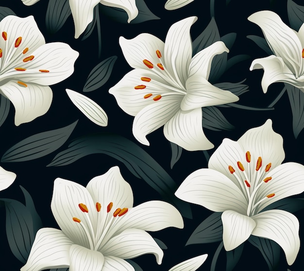 ci sono molti fiori bianchi su sfondo nero ai generativa