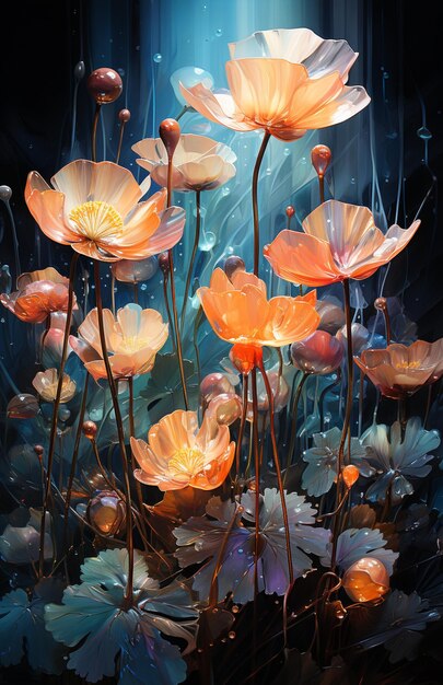 Ci sono molti fiori che sono nell'acqua con una luce generativa ai