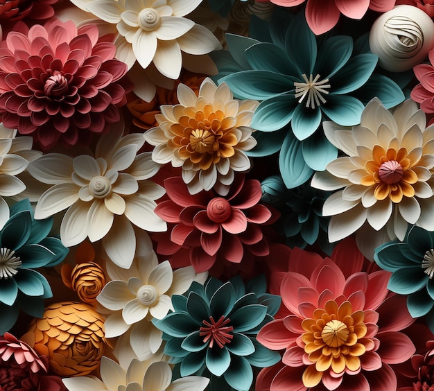 ci sono molti fiori di carta di colori diversi su un muro ai creativo
