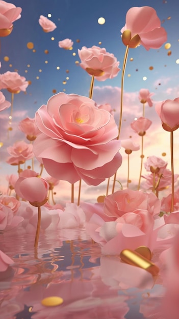 Ci sono molti fiori rosa che sono nell'acqua generativa ai