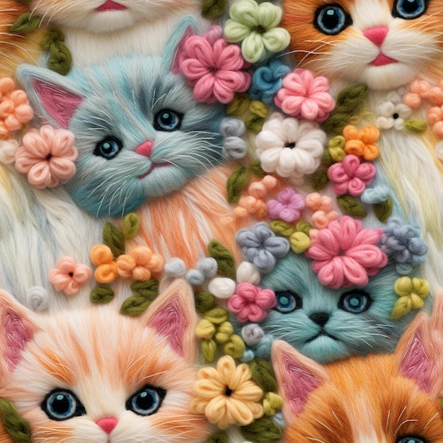 ci sono molti gatti di colori diversi con fiori sopra ai generativi