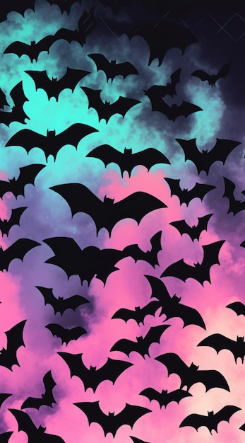 Ci sono molti pipistrelli che volano nel cielo con le nuvole generative ai