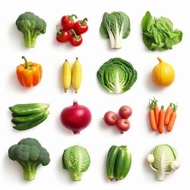 ci sono molti tipi diversi di frutta e verdura sulla tavola ai generativa