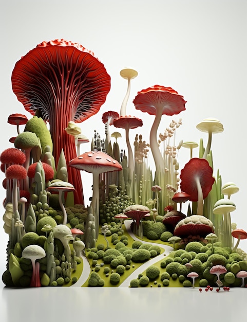 Ci sono molti tipi diversi di funghi in questa immagine generativa ai