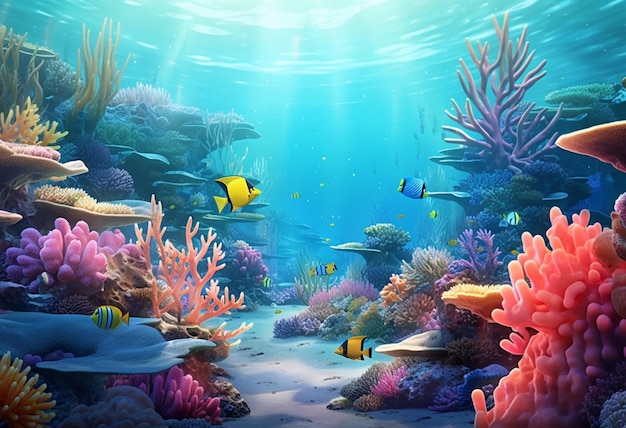 ci sono molti tipi diversi di pesci in questa scena subacquea generativa ai