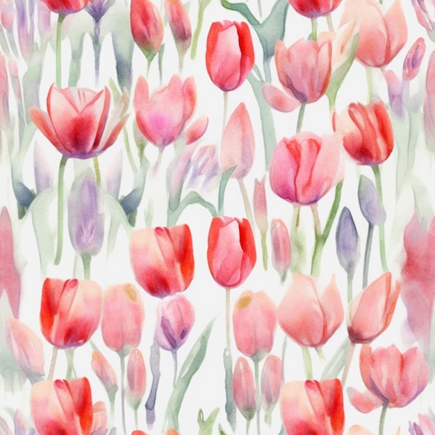 ci sono molti tulipani di colore diverso su uno sfondo bianco ai generativi