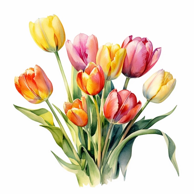 Ci sono molti tulipani di diversi colori in un vaso generativo ai