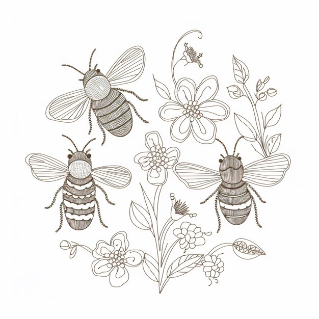 Ci sono quattro api che sono sedute su un fiore generativo ai
