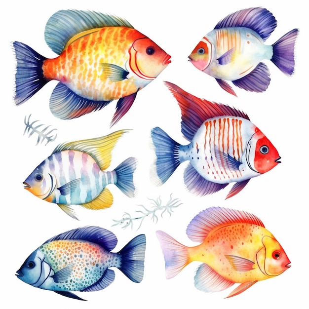 Ci sono quattro diversi tipi di pesce in questa immagine generativa ai