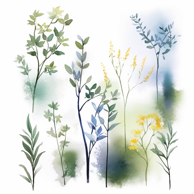 Ci sono quattro diversi tipi di piante che sono dipinte in acquerello ai generativo