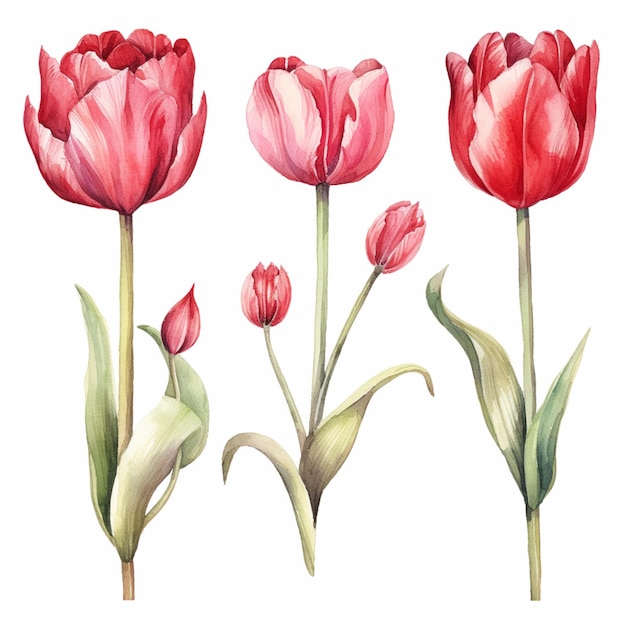 Ci sono tre diversi tipi di fiori che sono dipinti in acquerello ai generativo