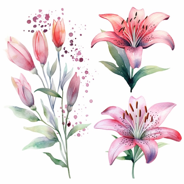 Ci sono tre diversi tipi di fiori dipinti in acquerello ai generativa