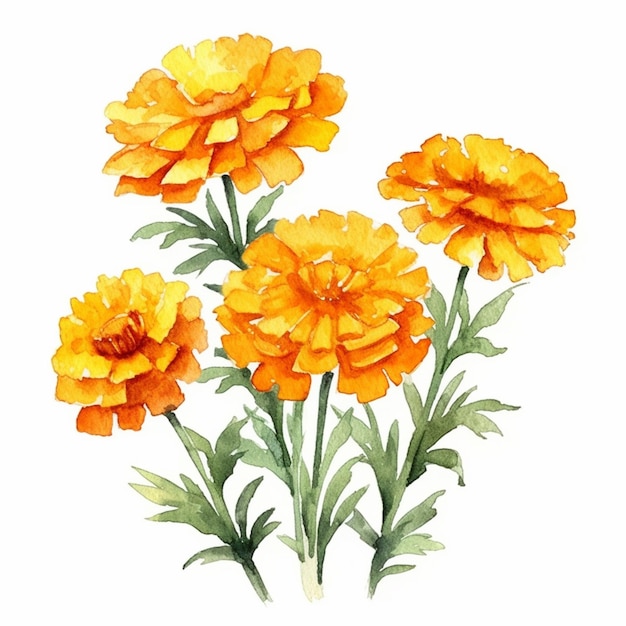 Ci sono tre fiori d'arancio che si trovano su uno sfondo bianco ai generativo