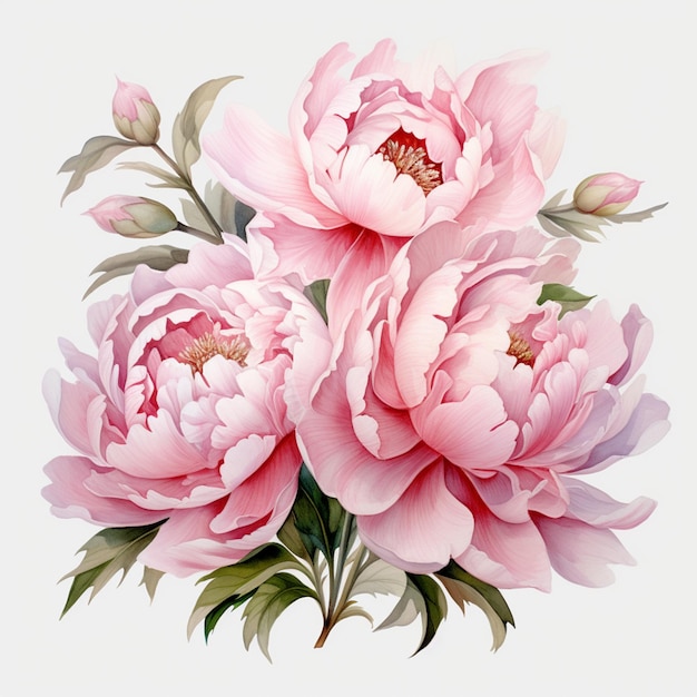 ci sono tre fiori rosa che sono su uno sfondo bianco generativo ai