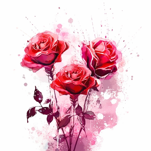 Ci sono tre rose che sono in un vaso con vernice ad acquerello ai generativa