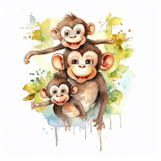 Ci sono tre scimmie che sono sedute su un ramo di un albero generativo ai