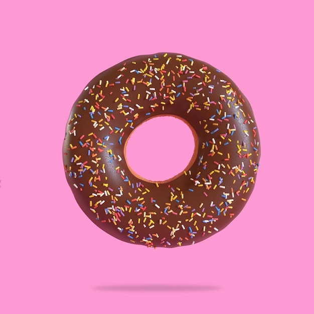 Ciambella al cioccolato su sfondo rosa Illustrazione di rendering 3D del concetto creativo minimo