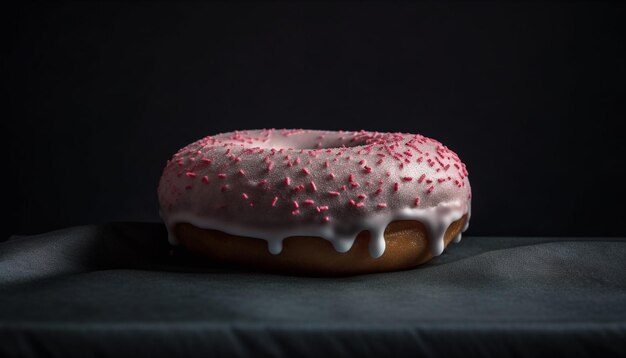 Ciambella appena sfornata con decorazione di glassa al cioccolato generata dall'IA