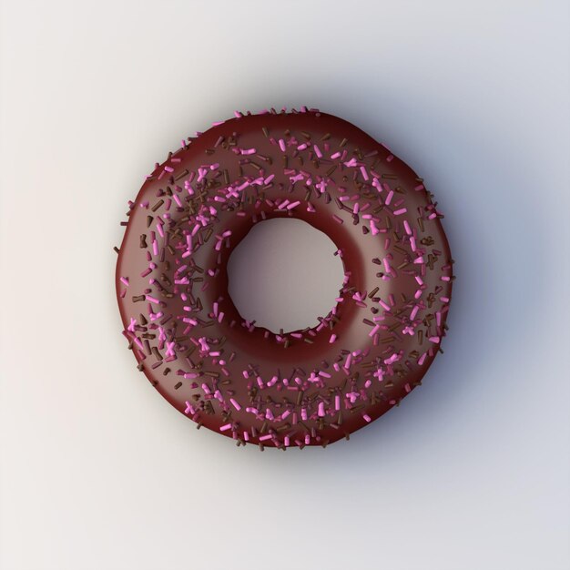 Ciambella con glassa di cioccolato e granelli isolati su sfondo bianco rendering 3d