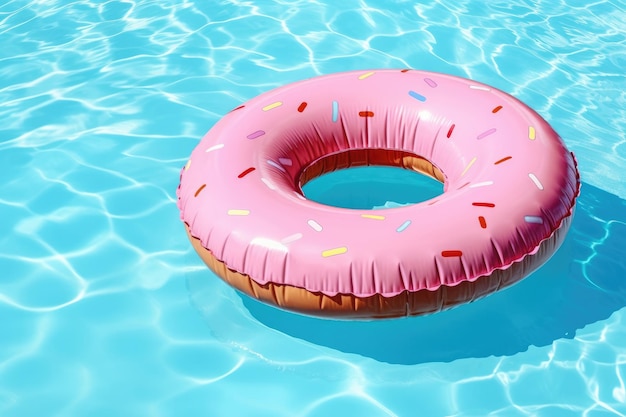 Ciambella rosa galleggiante in piscina IA generativa