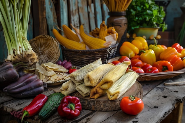 Cibi messicani tamales vista laterale