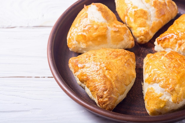 Cibo asiatico samosa di pasta sfoglia appena sfornato