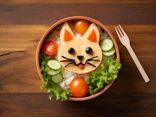 Cibo bento piatto sano con simpatici animali faccia bambini cibo divertente