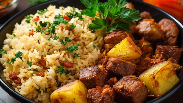 Cibo brasiliano riso con patate e carne immagine di cibo delizioso con vibrazioni di lusso