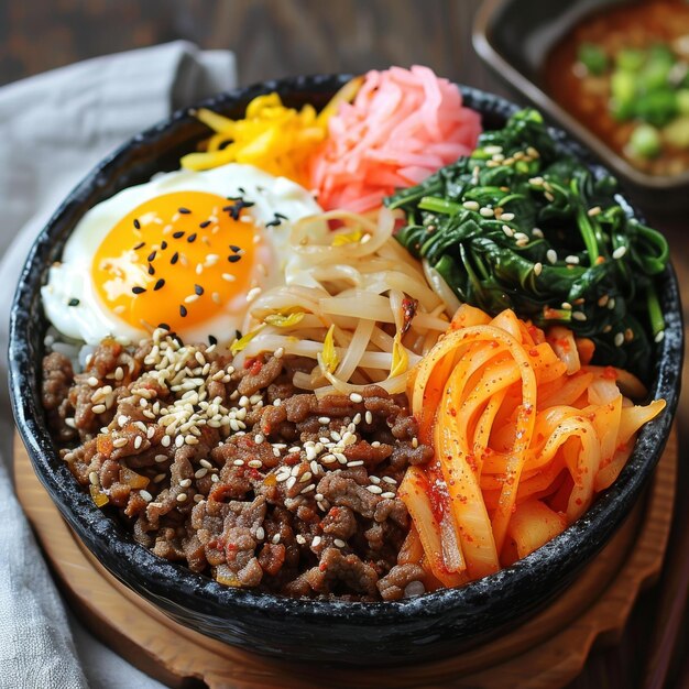 Cibo coreano Bibimbap con manzo e verdure