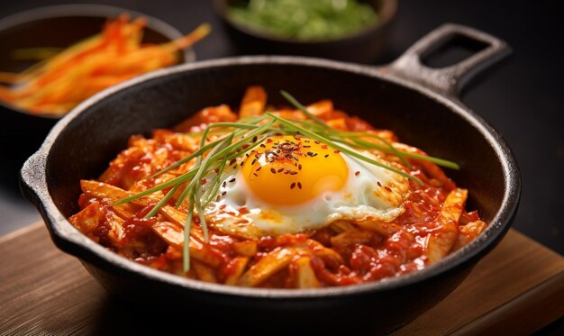 cibo coreano piccante e caldo con una padella