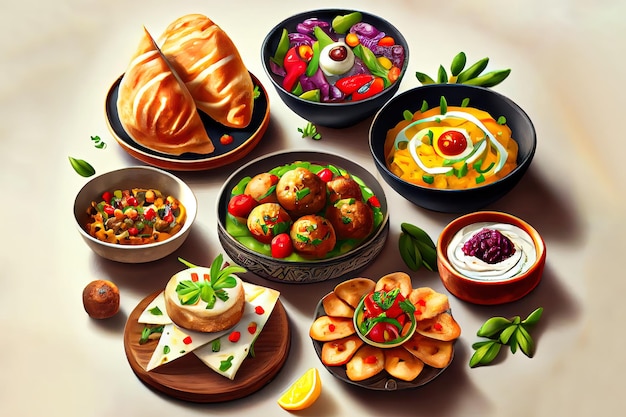 Cibo del Ramadan piatti della cucina iftar e pasti eid mubarak Generative Ai