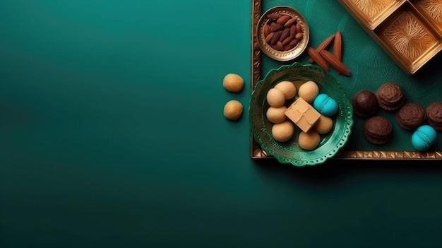 Cibo del Ramadan su sfondo pastello per il design del concetto del banner del Ramadan