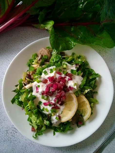 Cibo fatto in casa Insalata di bietole con yogurt e limone