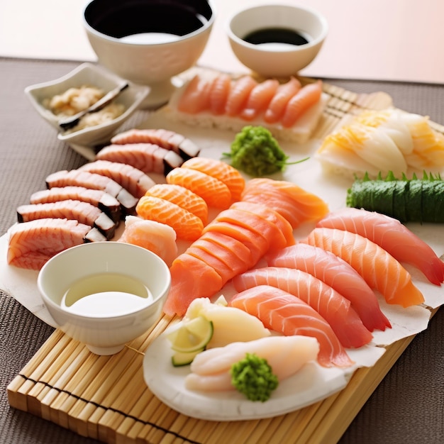 Cibo giapponese Sushi e Nigiri Sushi Set su piatto di legno