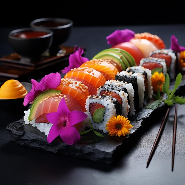 cibo giapponese sushi moderni colori freschi pesce cibo marino salmone riso fresco gustoso